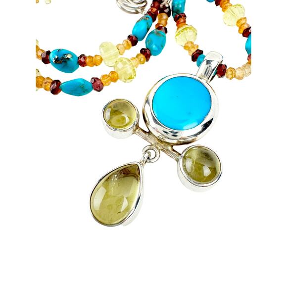 Arizona Turquoise Lemon Citrine Cross Handmade Sterling Silver Beaded Chain - Picture 1 of 7